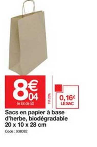 sacs en papier à base d'herbe, biodégradable 20 x 10 x 28 cm