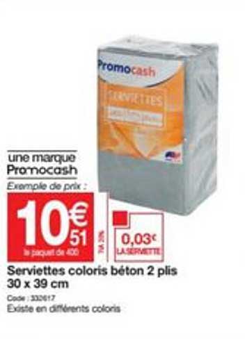 serviettes coloris béton 2 plis 30 x 39 cm