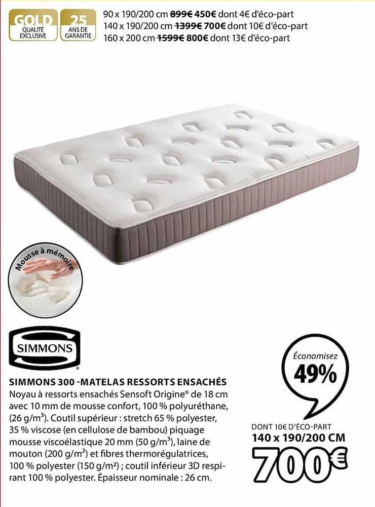 simmons 300 mateals ressorts ensachés