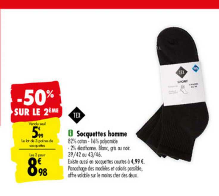 socquette homme -50% sur le 2ème
