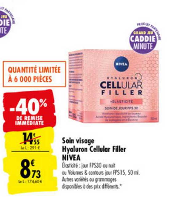 soin visage hyaluron cellular filler nivea -40% remise immédiate