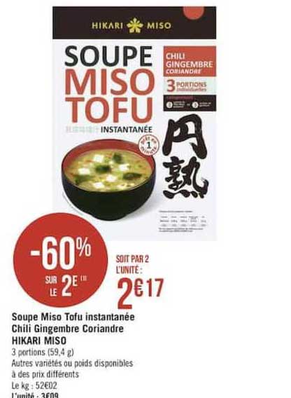 soupe miso tofu instantanée chili gingembre coriandre hiraki miso -60% sur le 2e