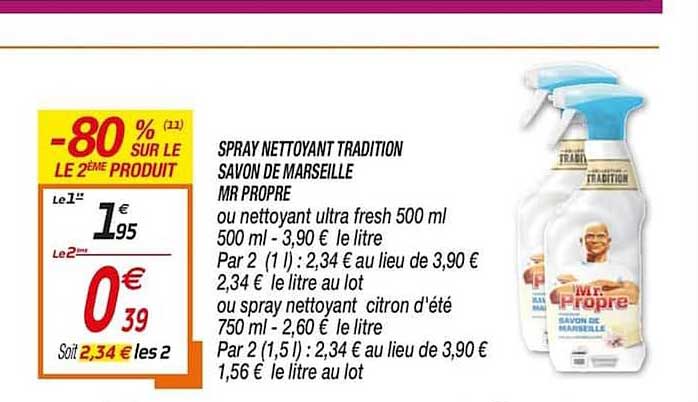 spray nettoyant tradition savon de marseille mr propre -80% sur le 2ème produit