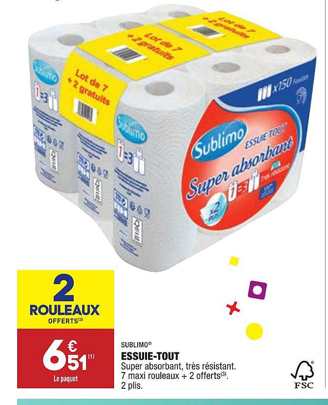 sublimo essuie tout super abosrbant très résistant 2 rouleaux offerts