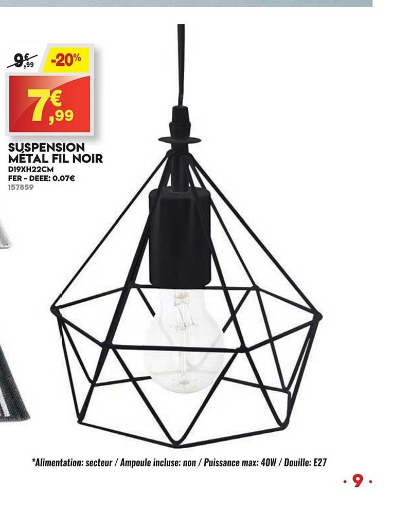 Suspension Métal Fil Noir