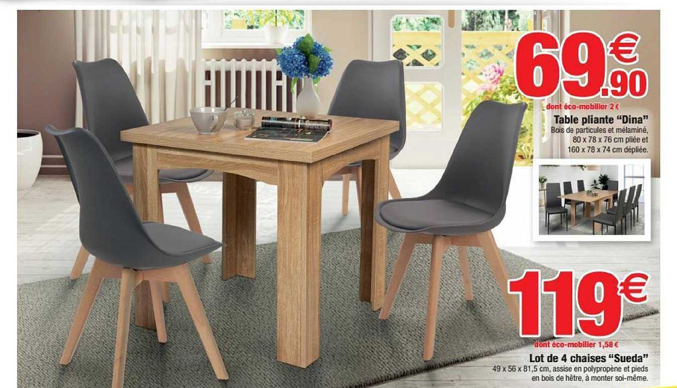 table pliante dina lot de 4 chaises sueda