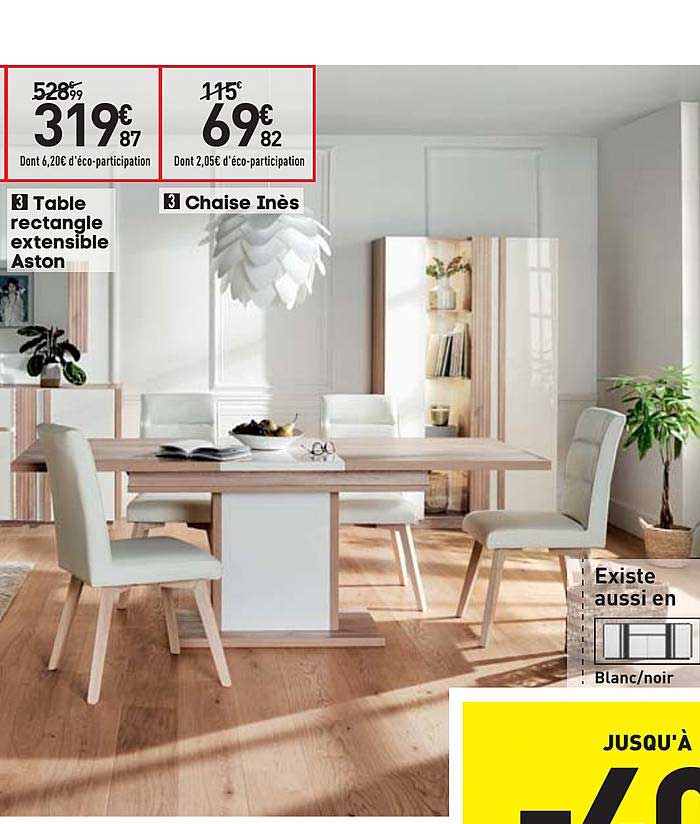 Table Rectangle Extensible Aston Chaise Inès