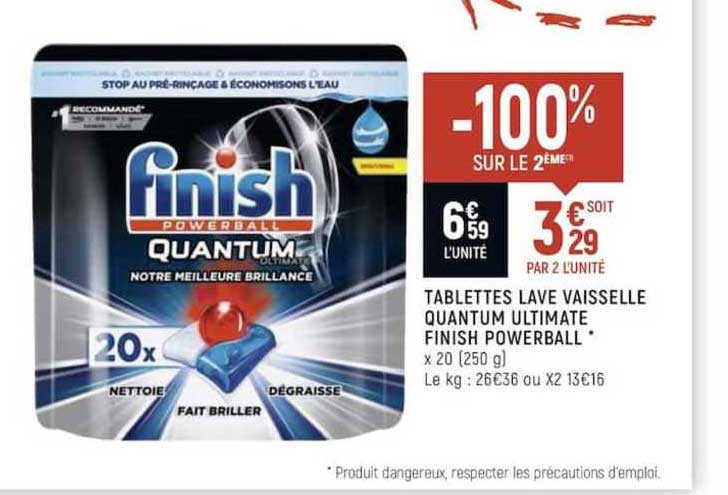 Tablettes Lave Vaiselles Quantum Ultimate Finish Powerball -100% Sur Le 2ème
