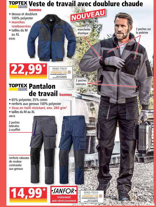 toptex pro veste de travail avec doublure chaude toptex pro pantalon de travail