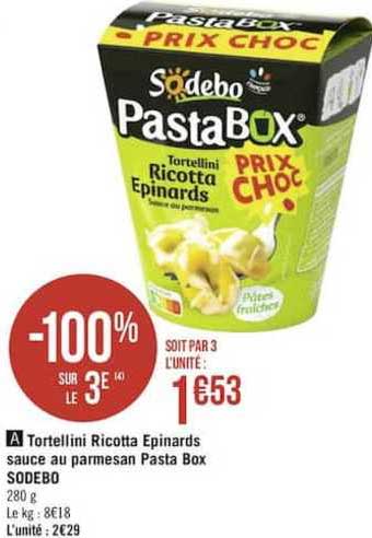 Tortellini Ricotta épinards Sauce Au Parmesan Pasta Box Sodebo -100% Sur Le 3e