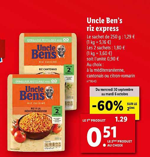 uncle ben's riz express -60% sur le 2ème