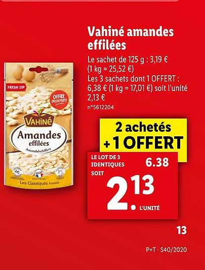 vahiné amandes effilées 2 achetés + 1 offert