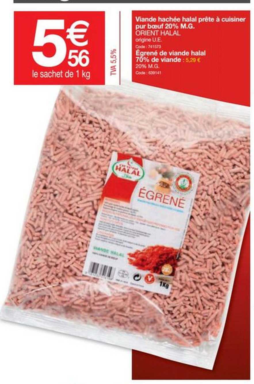 viande hachée halal prête à cuisiner pur bœufs 20% m.g. orient halal