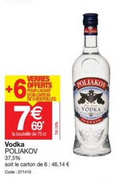 vodka poliakov + 6 verres offerts pour l'achat un carton de 6 bouteilles