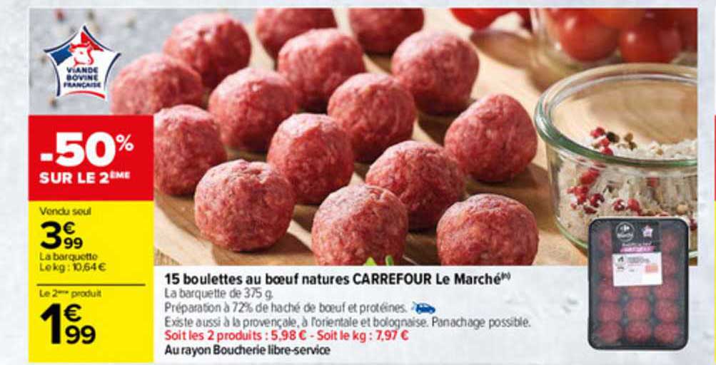 15 Boulettes Au Bœuf Natures Carrefour Le Marché