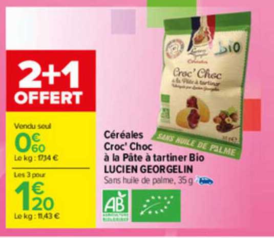 céréales croc' choc à la pâte à tartiner bio lucien georgelin