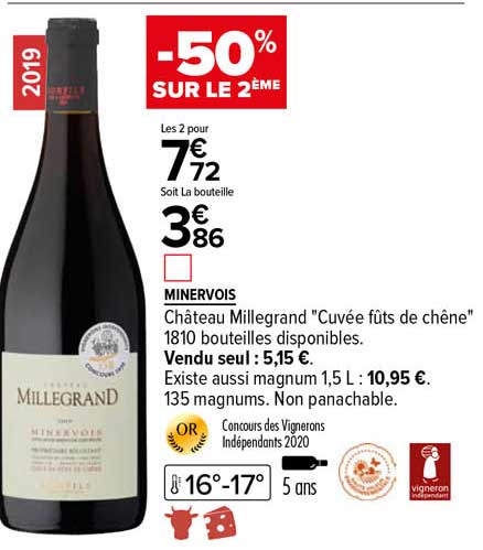 château millegrand "cuvée fûts de chêne -50% sur le 2ème