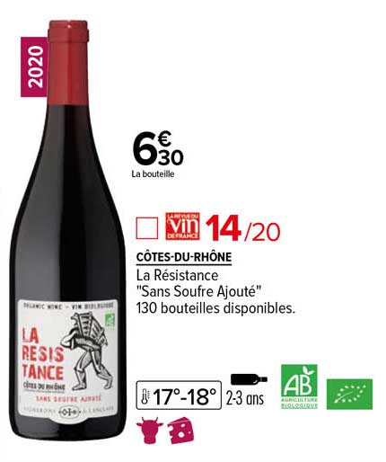 côtes-du-rhône la résistance "sans soufre ajouté" 2020
