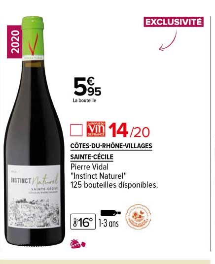côtes-du-rhône-villages sainte-cécile pierre vidal "instinct naturel" 2020