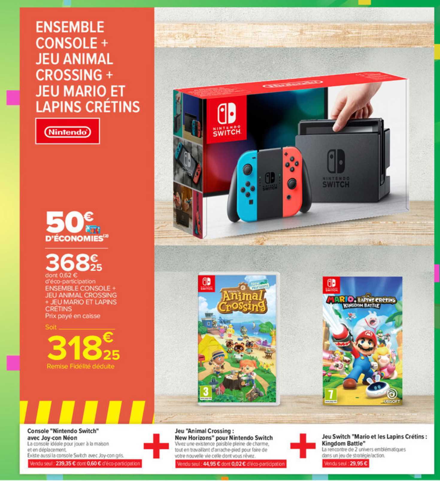 ensemble console + jeu animal crossing + jeu mario et lalpins crétins nintendo
