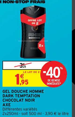 gel douche homme dark temptation chocolat noir axe