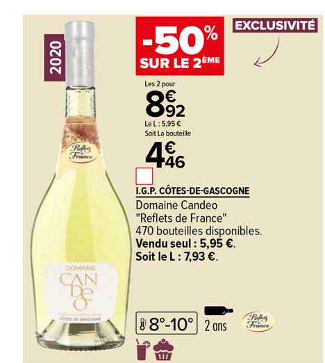 i.g.p. côtes-de-gascogne domaine candeo "reflets de france" -50% sur le 2ème