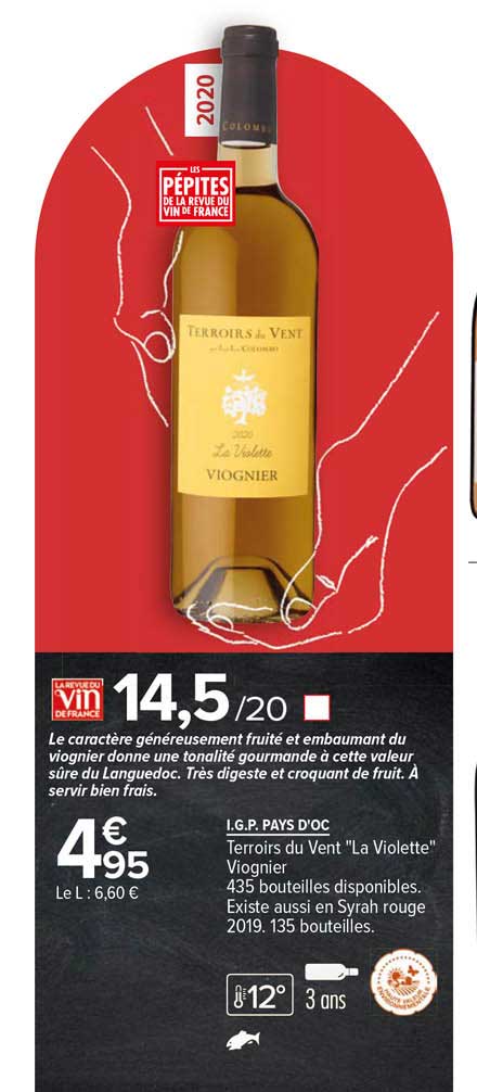 i.g.p. pays d'oc terroirs du vent "la violette" viognier