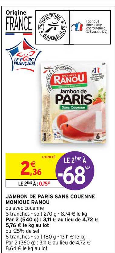 Jambon De Paris Sans Couenne Monique Ranou