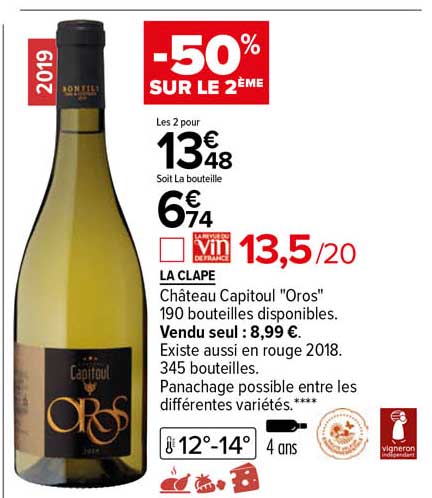 la clape château capitoul "oros" -50% sur le 2ème
