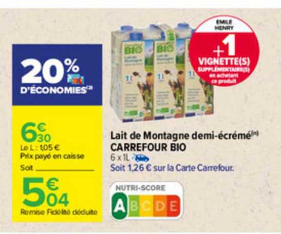 lait de montagne demi-écrémé carrefour bio