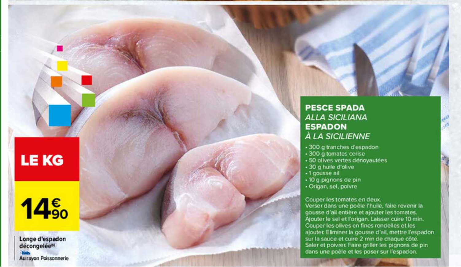 longe d'espadon décongelée