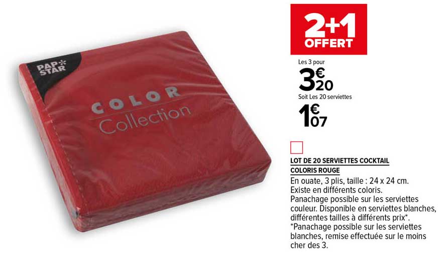 lot de 20 serviettes cocktail coloris rouge
