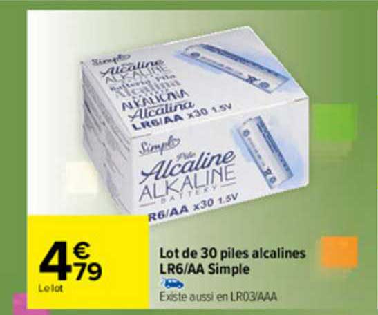 lot de 30 piles alcalines lr6-aa simple