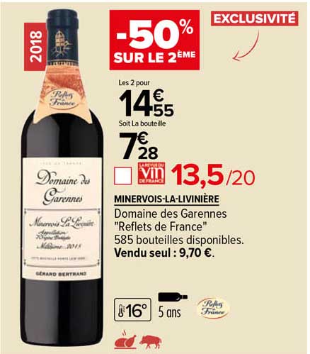 Minervois-la-livinières Domaine Des Garennes "reflets De France" -50% Sur Le 2ème