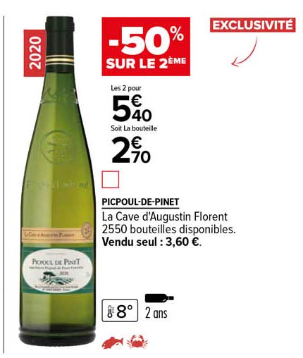 picpoul-de-pinet la cave d'augustin florente -50% sur le 2ème