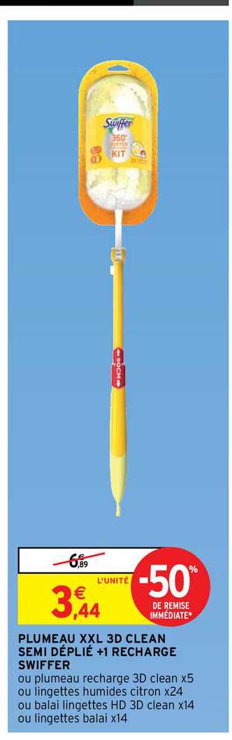 plumeau XXL 3d clean semi déplié +1 recharge swiffer