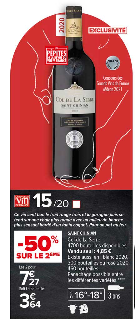 saint-chinian col de la serre -50% sur le 2ème