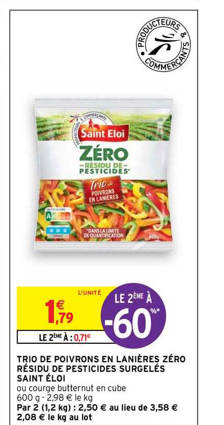trio de poivrons en lanières zéro résidu de pesticides surgelés saint éloi