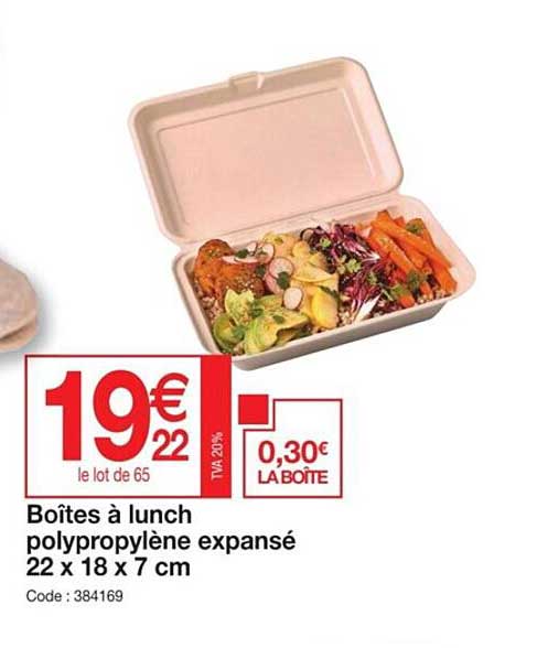 Boîtes à Lunch Polypropylène Expansé 22 X 18 X 7 Cm