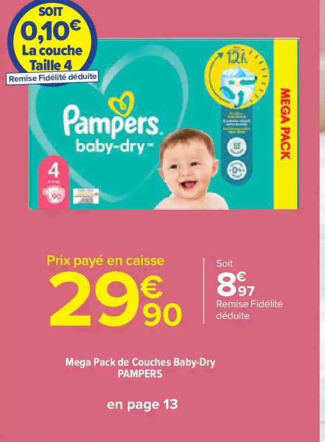 méga pack de couches baby-dry pampers