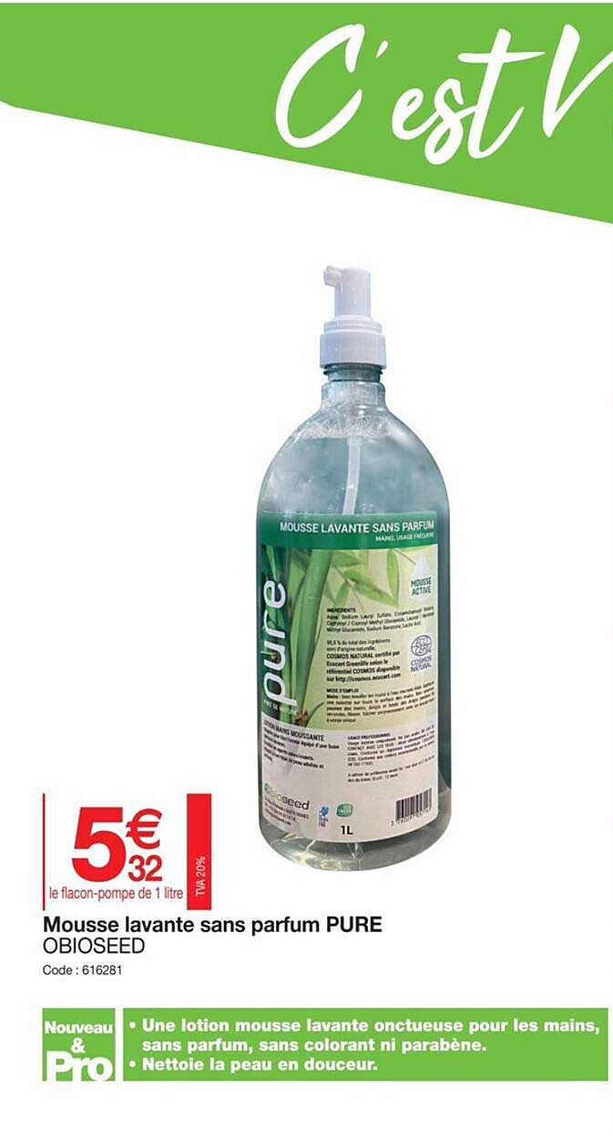 mousse lavante sans parfum pure obioseed