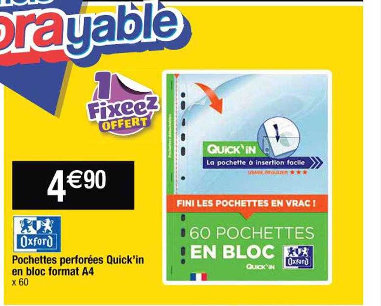 pochettes perforées quick'in en bloc format a4 oxford