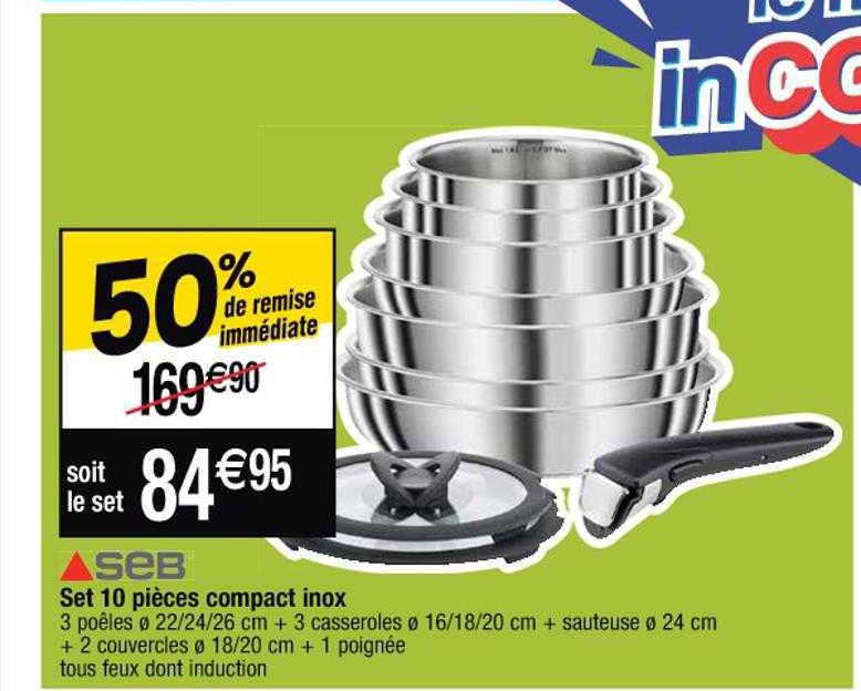 Set 10 Pièces Compact Inox Seb
