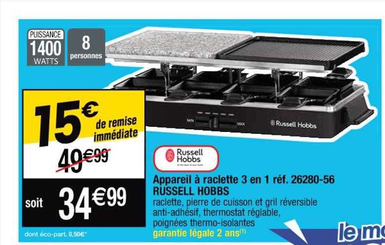 appareil à raclette 3 en 1 russell hobbs
