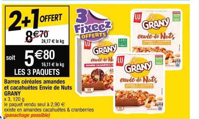 barres céréales amandes et cacahuètes envie de nuts grany