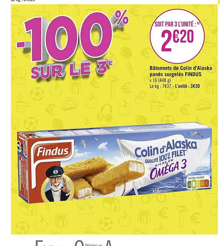 Bâtonnets De Colin D'alaska Panés Surgelés Findus