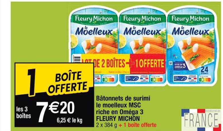 bâtonnets de surimi le moelleux msc riche en oméga 3 fleury michon