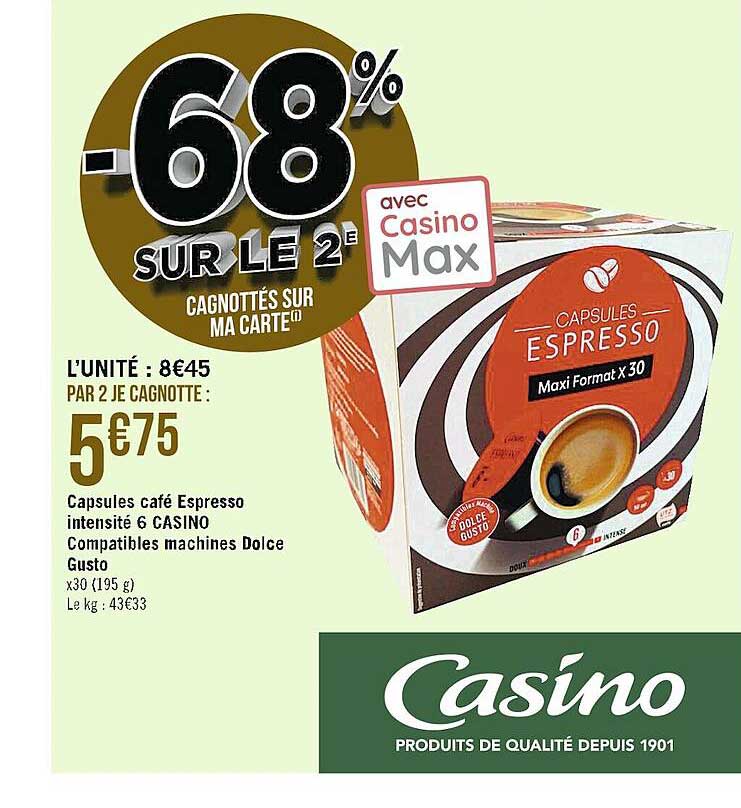 capsules café espresso intensité 6 casino compatibles machines dolce gusto