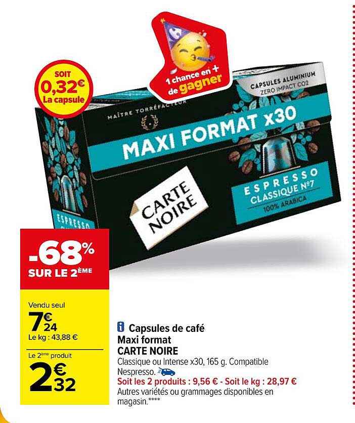 capsules de café maxi format carte noire