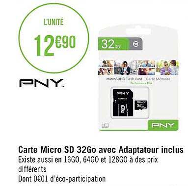 carte micro sc 32go avec adaptateur inclus